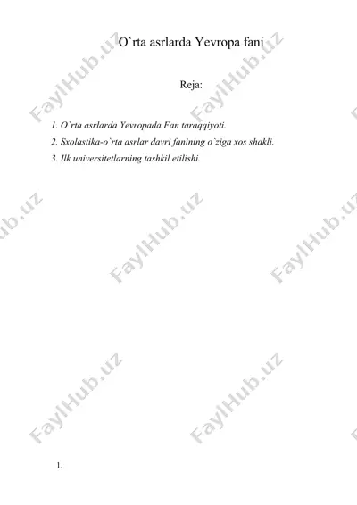 o'rta asrlarda yevropa fani — DOC