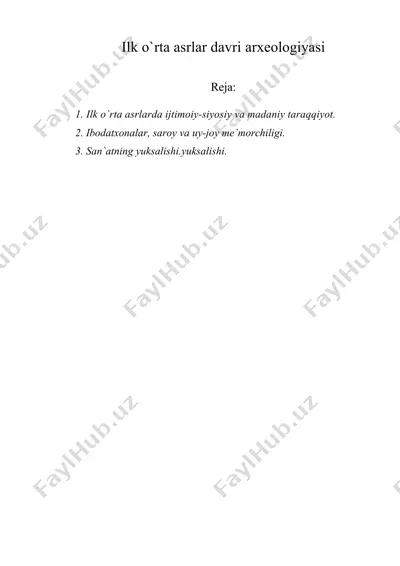 ilk o'rta asrlar davri arxeologiyasi — DOC