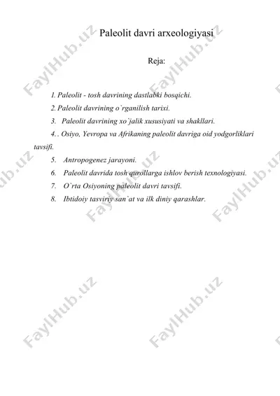 paleolit davri arxeologiyasi  — DOC