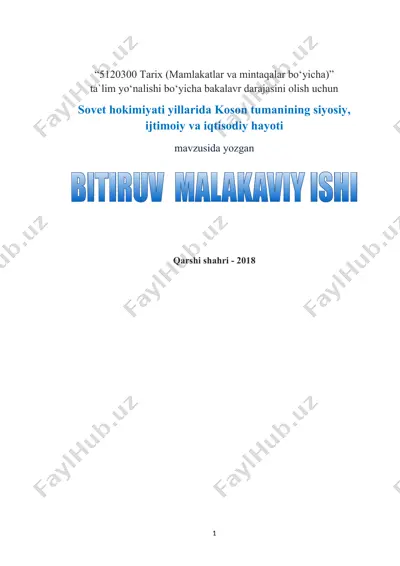 sovet hokimiyati yillarida koson tumanining siyosiy, ijtimoiy va iqtisodiy hayoti — DOC