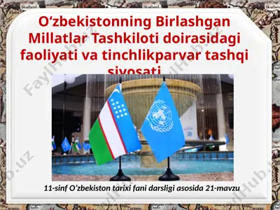 o‘zbekistonning birlashgan millatlar tashkiloti doirasidagi faoliyati va tinchlikparvar tashqi siyosati 11- sinf — PPTX