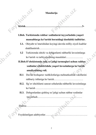 turkistonda rahbar xodimlarni tayyorlashda yuqori     — DOC