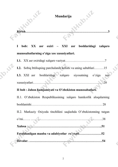 xx asr oxiri – xxi asr boshlarida xalqaro munosabatlar diplomatiya tarixini kompleks tarzda tadqiq etish — DOC