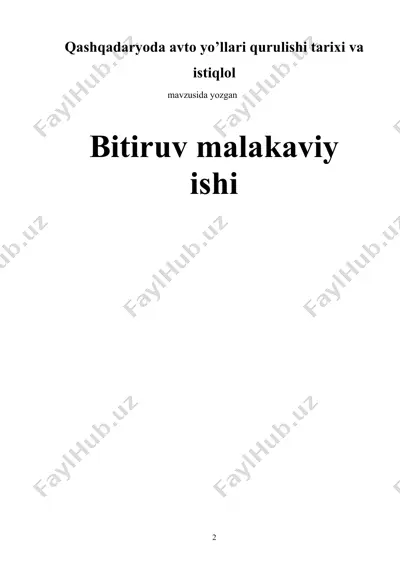 qashqadaryoda avto yo’llari qurulishi tarixi va istiqlol — DOC