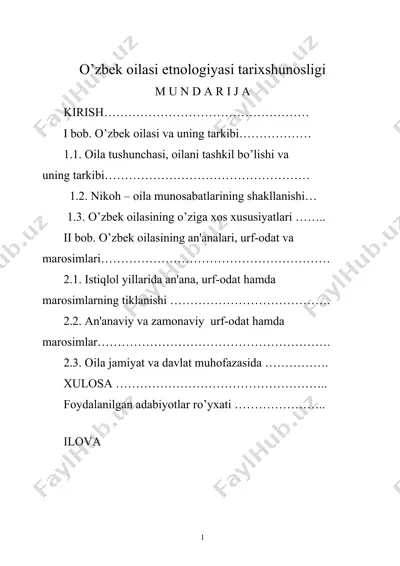 o’zbek oilasi etnologiyasi tarixshunosligi — DOC