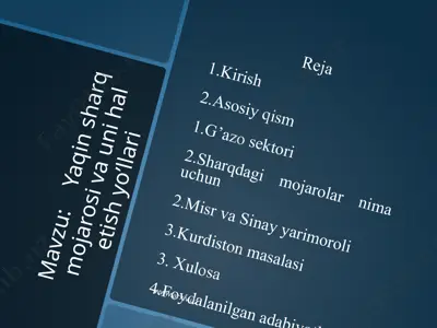 yaqin sharq mojarosi va uni hal etish yo’llari — PPTX