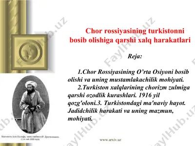 chor rossiyasining turkistonni bosib olishiga qarshi xalq harakatlari — PPT