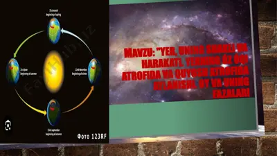 yer, uning shakli va harakati. yerning o’z o’qi atrofida va quyosh atrofida aylanishi. oy va uning fazalari — PPTX