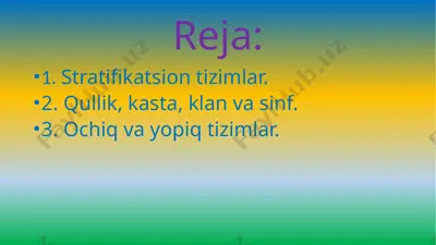 stratifikatsion tizimlar — PPTX