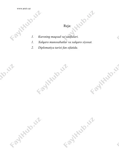 xalqaro diplomatiya tarixi faniga kirish — DOC