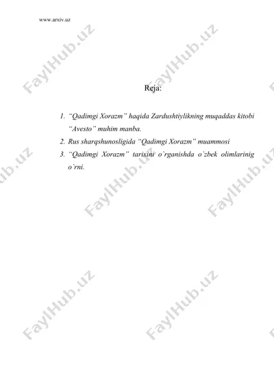 qadimgi xorazm tarixi bo`yicha manba va adabiyotlar — DOC
