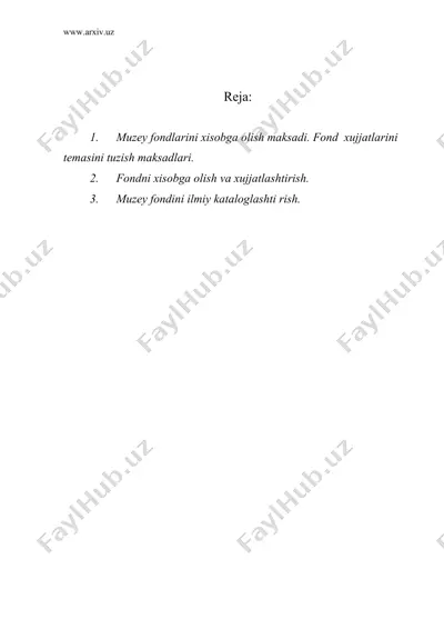 muzey fondlarini xisobga olish, ilmiy ma`lumotnoma apparati — DOC