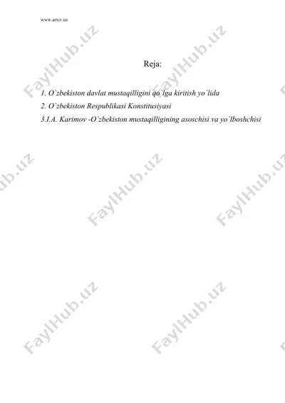 o`zbеkistоndа dаvlаt mustаqilligining qo`lgа kiritilishi vа uning jаhоnshumul tаriхiy аhаmiyati — DOC