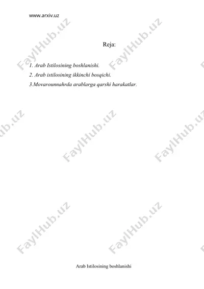 o`rta osiyoning arablar tomonidan bosib olinishi ( 7 asr ) — DOC