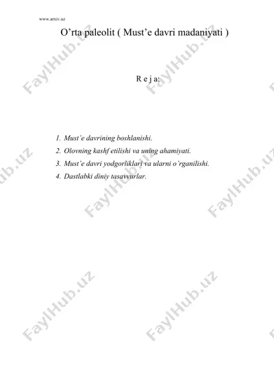 o’rta paleolit ( must’e davri madaniyati ) — DOC
