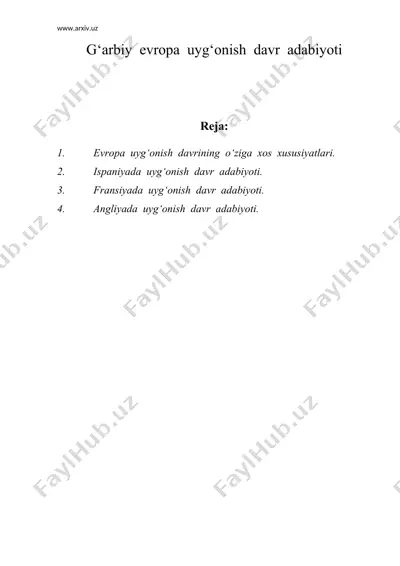 g‘arbiy evropa uyg‘onish davr adabiyoti — DOC