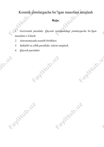kosmik jismlargacha bo’lgan masofani aniqlash — DOC