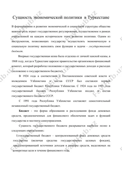 сущность экономической политики в туркестане — DOC