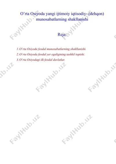 o’rta osiyoda yangi ijtimoiy iqtisodiy- (dehqon) munosabatlarning shakllanishi — DOC
