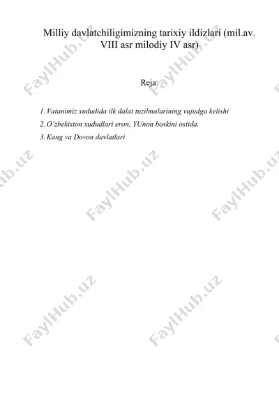 milliy davlatchiligimizning tarixiy ildizlari (mil.av. viii asr milodiy iv asr) — DOC