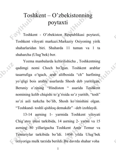toshkent – o’zbekistonning poytaxti — DOC