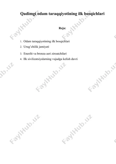 qadimgi odam taraqqiyotining ilk bosqichlari — DOC