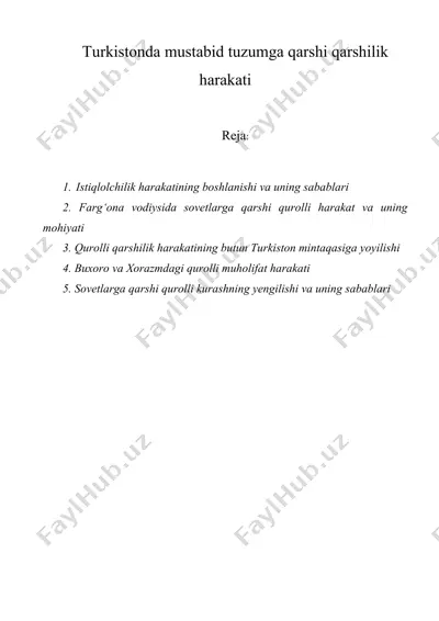 turkistonda mustabid tuzumga qarshi qarshilik harakati — DOC