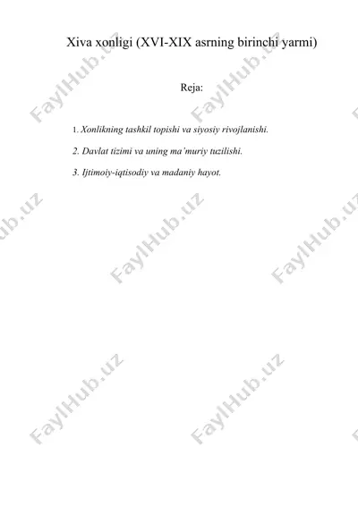 xiva xonligi (xvi-xix asrning birinchi yarmi) — DOC
