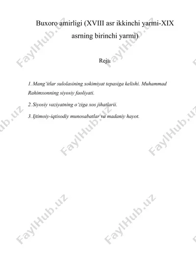 buxoro amirligi (xviii asr ikkinchi yarmi-xix asrning birinchi yarmi) — DOC