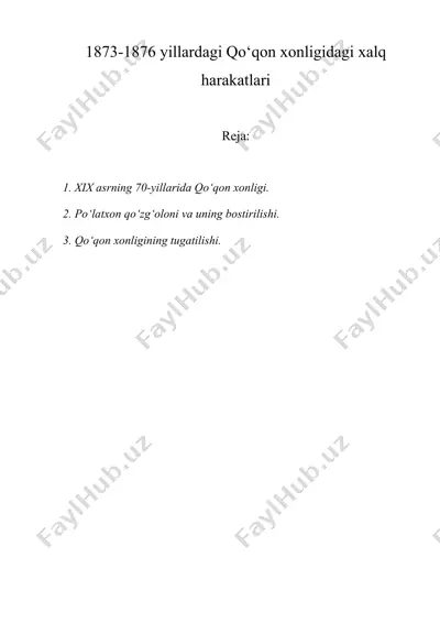 1873-1876 yillardagi qo‘qon xonligidagi xalq harakatlari — DOC