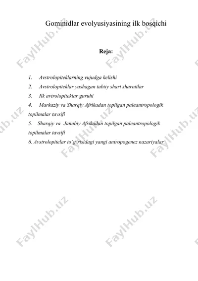 gominidlar evolyusiyasining ilk bosqichi — DOCX