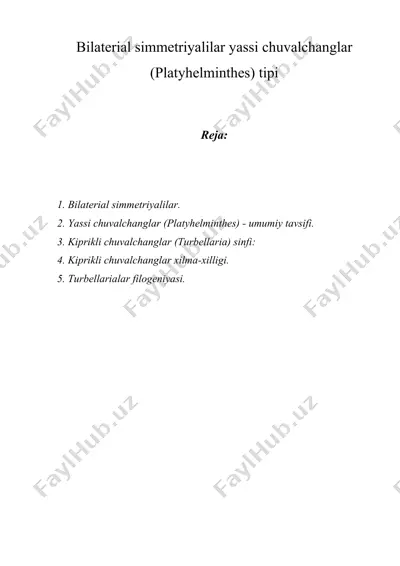 bilaterial simmetriyalilar yassi chuvalchanglar (platyhelminthes) tipi — DOC