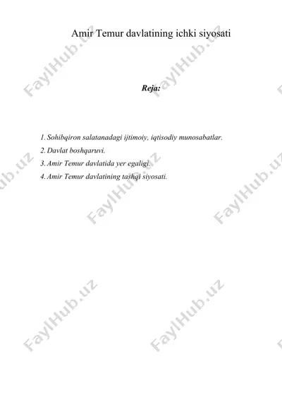 amir temur davlatining ichki siyosati — DOC