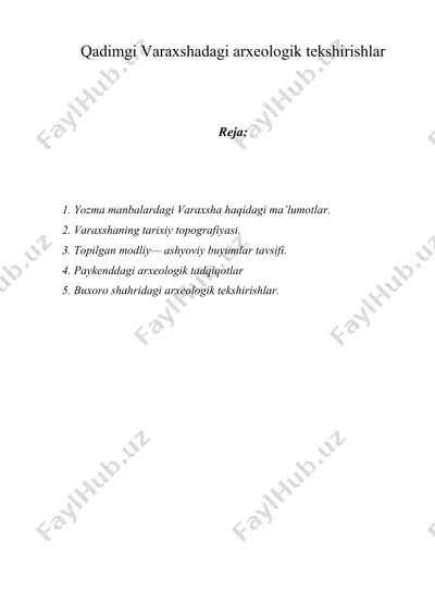 qadimgi varaxshadagi arxeologik tekshirishlar — DOC