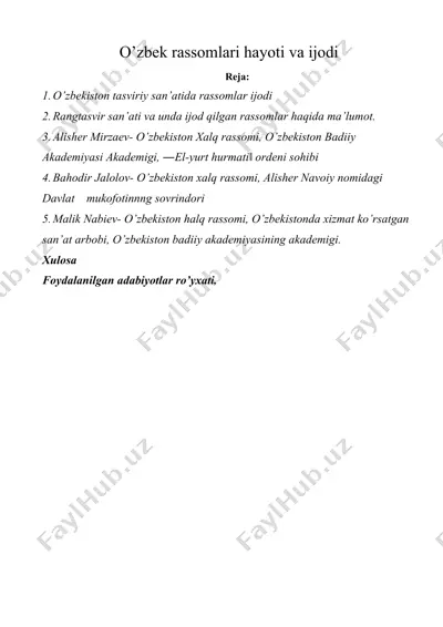 o’zbek rassomlari hayoti va ijodi — DOCX