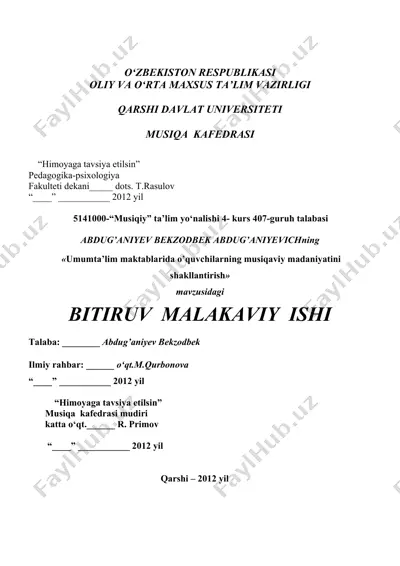 umumta’lim maktablarida o’quvchilarning musiqaviy madaniyatini shakllantirish — DOC
