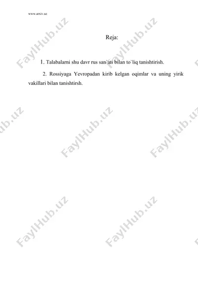 xix ( 19 ) asrning i yarmida rus san`ati — DOC