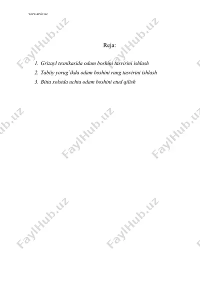 grizayl tехnikasida оdam bоshini tasvirini ishlash. bitta хоlstda uchta оdam bоshini etud qilish — DOC