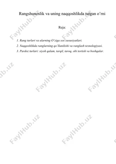 rangshunoslik va uning naqqoshlikda tutgan o’rni — DOC