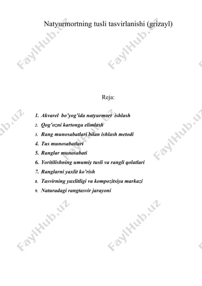 natyurmortning tusli tasvirlanishi (grizayl) — DOC