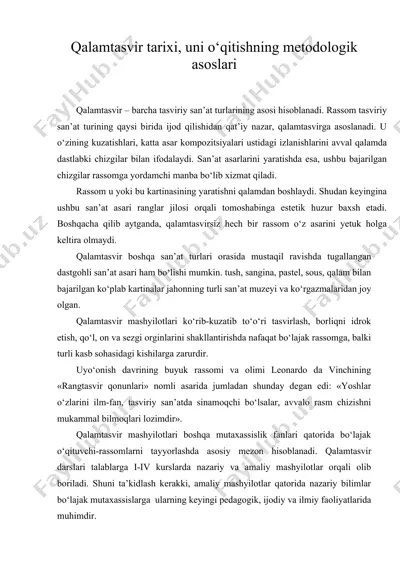 qalamtasvir tarixi, uni o‘qitishning metodologik asoslari — DOC