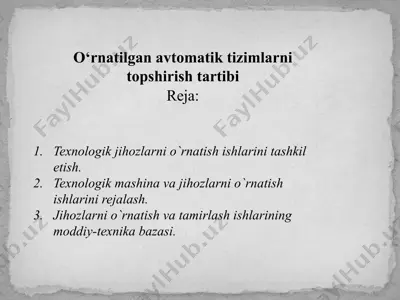 o‘rnatilgan avtomatik tizimlarni topshirish tartibi — PPTX