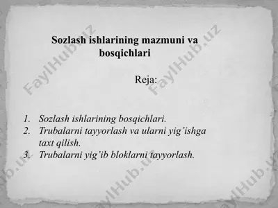 sozlash ishlarining mazmuni va bosqichlari — PPTX
