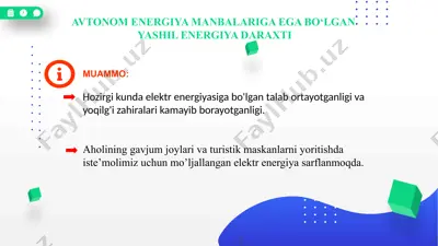 avtonom energiya manbalariga ega bo’lgan yashil energiya daraxti — PPTX