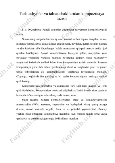 turli ashyolar va tabiat shakllaridan kompozitsiya tuzish — DOC