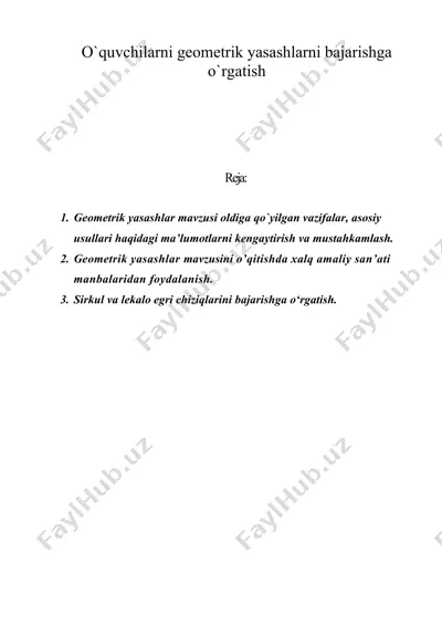 o`quvchilarni gеоmеtrik yasashlarni bajarishga o`rgatish — DOC
