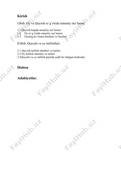 oy va quyosh to`g`risida umumiy ma`lumot — DOC