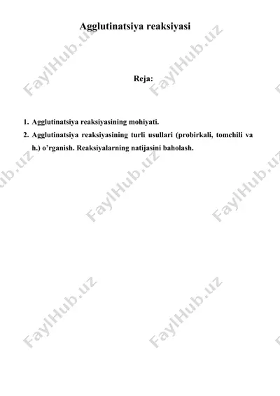 agglutinatsiya reaksiyasi — DOCX