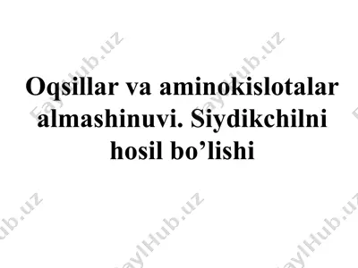 oqsillar va aminokislotalar almashinuvi. siydikchilni hosil bo’lishi — PPTX