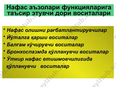 нафас аъзолари функцияларига таъсир этувчи дори воситалари — PPTX